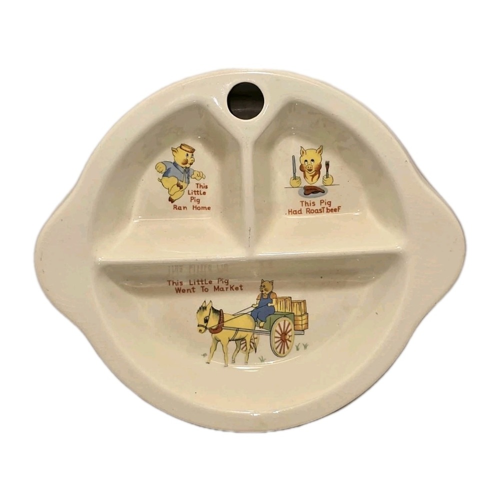 Encello Vintage This Little Pig Nursery Rhyme Divided Baby Plate‎ GUC Retro